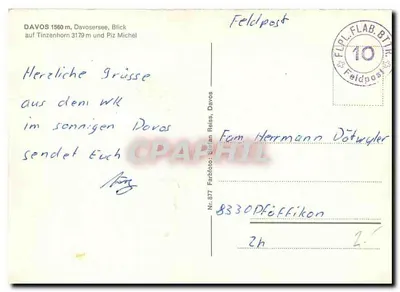 Davos — Widok na jezioro i góry — Farbfoto Stefan Reiss, nr 877 — Rewers
