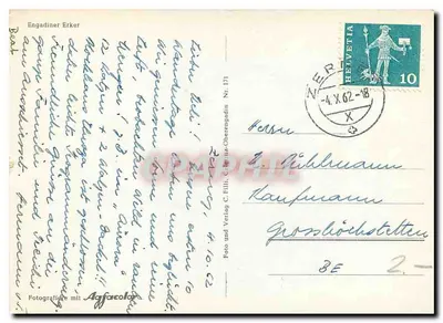 Engadiner Erker — Engadine, Szwajcaria — Foto und Verlag C. Fili, Nr. 171 — Rewers