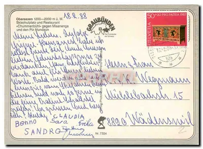 Obersaxen — estação de esqui e restaurante « Chummenbüh » — editor Graubünden, n° 7324 — Verso