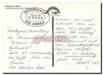 Ochsenalp — 1936 m — Ochsenalp, Arosa, Grisons, Szwajcaria — wydawca FOTO HOMBERGER AROSA — Rewers