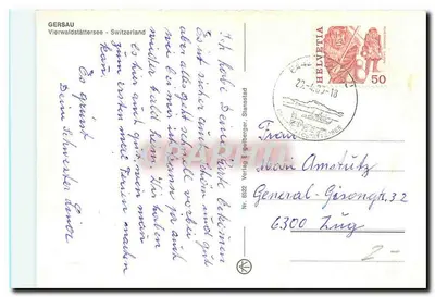 Gersau — jezioro i góra — Verlag E. gelberger, Stansstad, nr 8522 — Rewers
