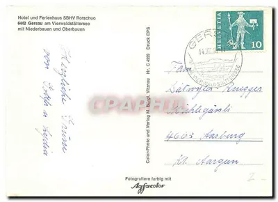 Hotel e Ferienhaus SBHV Rotschau — Gersau am Vierwaldstättersee — Druck Nr. C 4559, Editor M. Bürgi, Vitznau — Verso