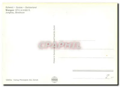 Wengen — Jungfrau, Breithorn — Verlag Photoglob AG, Zürich — Rewers