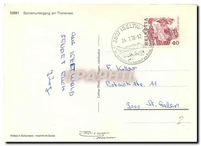 Zachód słońca nad Thunersee — 32091 — Fotografia autorstwa Thor E. Gyger, Adelboden — Rewers