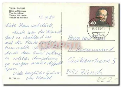 Thun — Widok na zamek — ROWESEA AG, Nr. 755-153 — Rewers