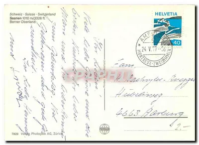 Saanen — vista panorâmica — Verlag Photoglob AG, Zürich, n° 7829 — Verso