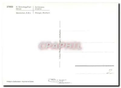 Wengen — widok panoramiczny z niewielką ilością śniegu — Kl. Scheidegg, Eiger, Jungfrau, Männlichen, Breithorn — wydruk w Szwajcarii — Rewers
