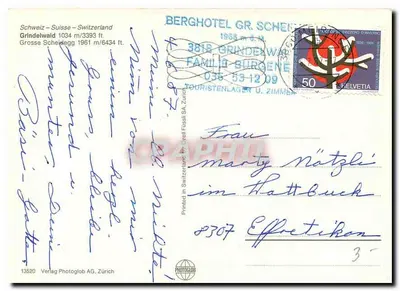 Grosse Scheidegg — 1961 m — Verlag Photoglob AG, Zürich — Rewers