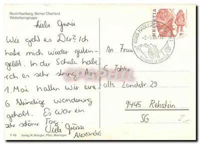 Monts de la Wetterhorngruppe — widok z czerwonymi różami — Verlag R. Würgler, Fot. Meiringen F 49 — Rewers
