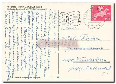 Gschwandtenmaad z grupą Wetterhorn — 1330 m — wydawca R. Würgler, Mellingen, n° F 6 — Rewers