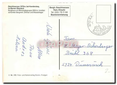 Lac Oeschinen — Góra Rothorn, Blümlisalp, Oeschinenhorn — Fotografia i kartka pocztowa z regionu Berner Oberland — Rewers