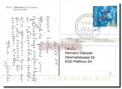 Oberhofen — widok na jezioro Thoune i góry Stockhorn — Foto Gyger — Rewers