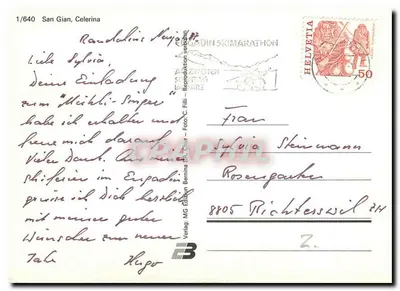 Kościół San Gian, Celerina — Szwajcaria — wydanie C. Filli, n°1/640 — Rewers