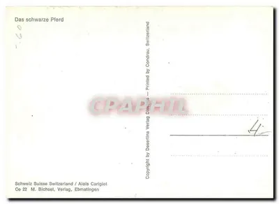 O Cavalo Negro — Sujeito pintado por Alois Carigiet — Editor Desertina Verlag, Ebmatingen — Verso