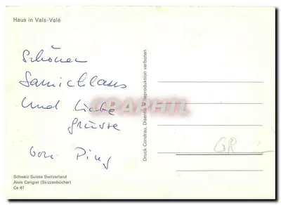 Dom w Vals-Valé — rysunek tuszem i ołówkiem — Alois Carigiet, seria Ce 41 — Rewers