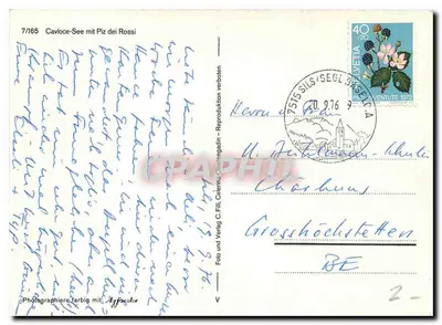 Cavloce-See mit Piz dei Rossi — Szwajcaria — wydawca C. Filli & Cie, nr 7/165 — Rewers