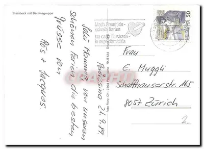 Steinbock mit Berninagruppe — Foto B 124 — Duck & Co. — Verso