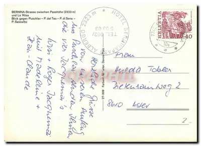 Bernina-Pass — widok panoramiczny na wierzchołki P. del Teo, P. di Sena i P. Sassalbo — wydawca nieodczytalny — Rewers