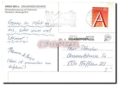Arosa — Zimowa zmierzch z pełnią księżyca, Weissfluh, Medergerfluh — Homberger — Rewers