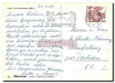 Arosa — trilha de caminhada nevada — Banker Foto + Verlag Arosa n°522 — Verso