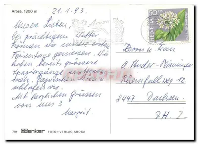 Arosa — stacja narciarska w Szwajcarii — wydawca Benker, nr 719 — Rewers