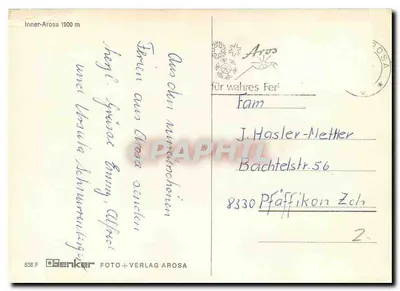 Inner-Arosa — panoramowy widok z niewielką ilością śniegu — FOTO+VERLAG AROSA nr 536 F — Rewers
