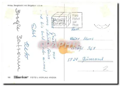 Arosa, Bergkirchli z terenem narciarskim 1000 m — wydawca Banker Foto + Verlag Arosa, nr 100 — Rewers