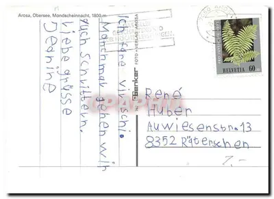 Arosa — nocny widok z śniegiem — Banker Foto + Verlag, n° 742 — Rewers