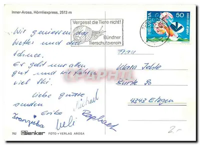 Arosa — estación de esquí — Genker Foto + Verlag Arosa, n°752 — Reverso