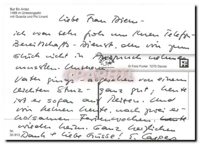 Alpejski wioska w Dolinie Ardez — Ardez, 1469 m — wydawca Foto Furter, Davos — Rewers