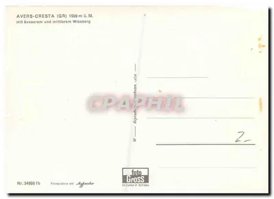 Avers-Cresta (GR) — 1959 m. — com o exterior e o monte Wissberg — editor St. Gallen D. St. Fiden — Verso