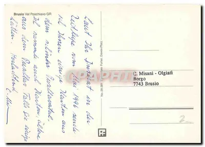 Brusio — widok panoramiczny i pociąg — wydawca C. Misani - Olgiati, nr 28.381 — Rewers