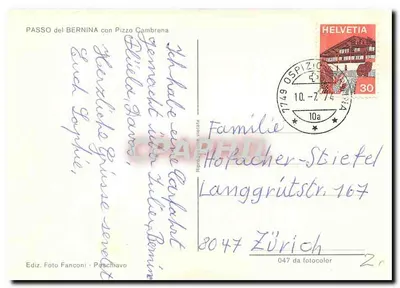 Passo del Bernina — Lód i tabliczka wysokości — Wydawnictwo Foto Fanconi — Rewers