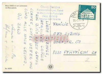 Bivio (1800 m) am Julierpass — panoramowy widok z śniegiem — wydawca S.C.P.A.R.P.H.I.L. n°16351 — Rewers