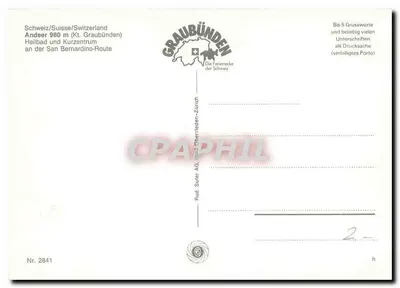 Andeer — Kurort i centrum wypoczynku — Rud. Suter AG, nr 2841 — Rewers