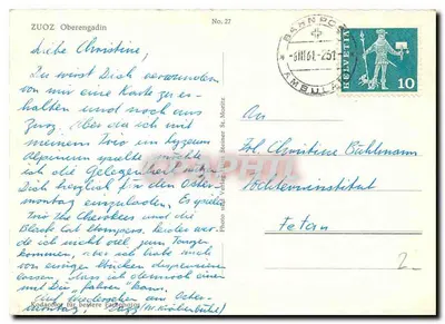 Zuoz, Oberengadin — widok zimowego wioska z kościołem — Photo und Verlag St. Moritz, nr 27 — Rewers