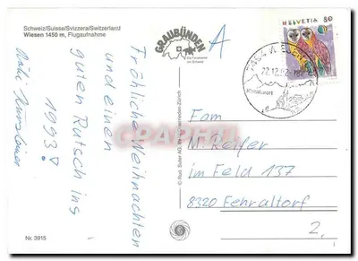 Wiesen — widok z powietrza z pokryciem śniegiem — GRAUBÜNDEN, Szwajcaria — Rewers