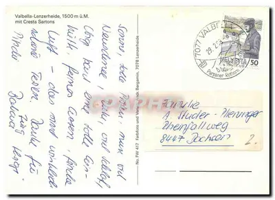 Valbella-Lenzerheide, 1500 m ü.M. — com a Cresta Sartons — editor Helmeta, n° FW 417 — Verso