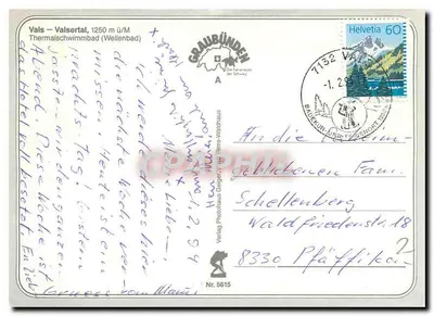 Vals — Valsertal, 1250 m ü/M — Thermalschwimmbad (Wellenbad) — Verlag Photohaus Gagel & Pflimlin-Waldhaus Nr. 5615 — Rewers
