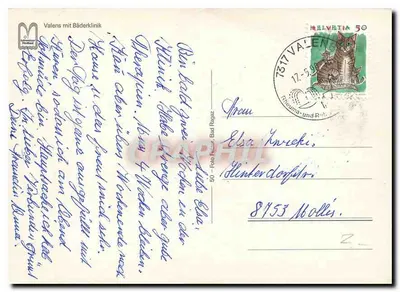 Valens — widok panoramiczny jesieni — Schweizer Postkarte — Rewers