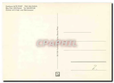 Gasthaus Alte Post — Valchava — wydawca Farbent-Furter, Davos-Platz — Rewers