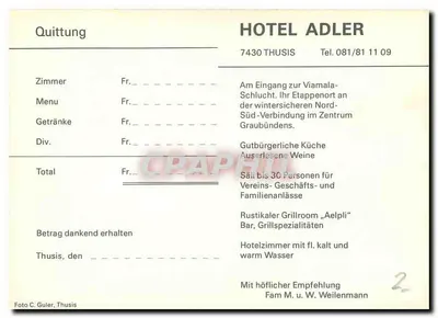 Hotel Adler — Thusis — wydawca CPAPHID — Rewers