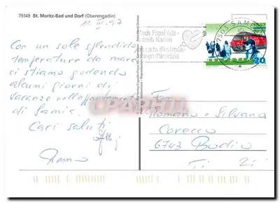 St. Moritz — vista panorâmica nevada — Dona Verlag Engadin Press AG, Samedan — Verso