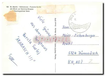 St. Moritz – Hahnensee – Fuorcla Surlej — Verlag PHOTO MAX. Wagner, St. Moritz — Rewers