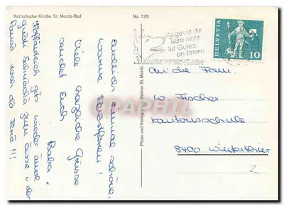Kościół katolicki w St. Moritz-Bad — Szwajcaria — Photo et Verlag St. Moritz, nr 128 — Rewers
