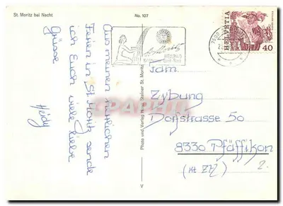 St. Moritz — widok nocny — Photo und Verlag Heini Moritz, Nr 107 — Rewers