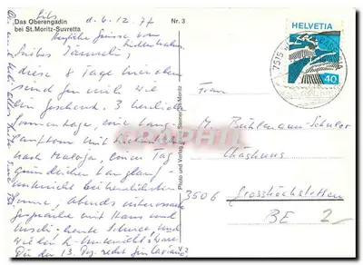 Widok Alp szwajcarskich — Das Oberengadin bei St. Moritz — Photo und Verlag St. Moritz, Nr. 3 — Rewers