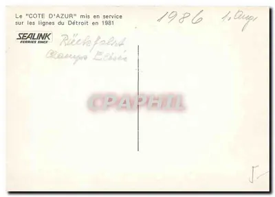 O "CÔTE D'AZUR" — ferry Sealink SNCF — editor SEALINK FERRIES SNCF — Verso