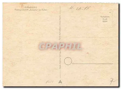 Passageiro do navio „Arcadia“ — Hamburgo — Hans Hartz — Verso