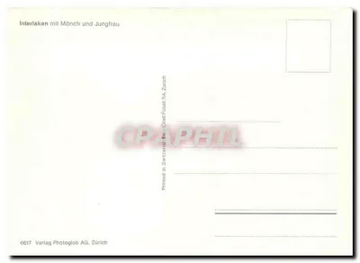 Interlaken z Mönchem i Jungfrau — wydawca Photoglob AG, Zurych, nr 6617 — Rewers